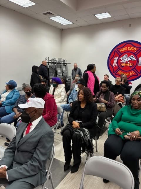 Packed community meeting at Manning Fire Station